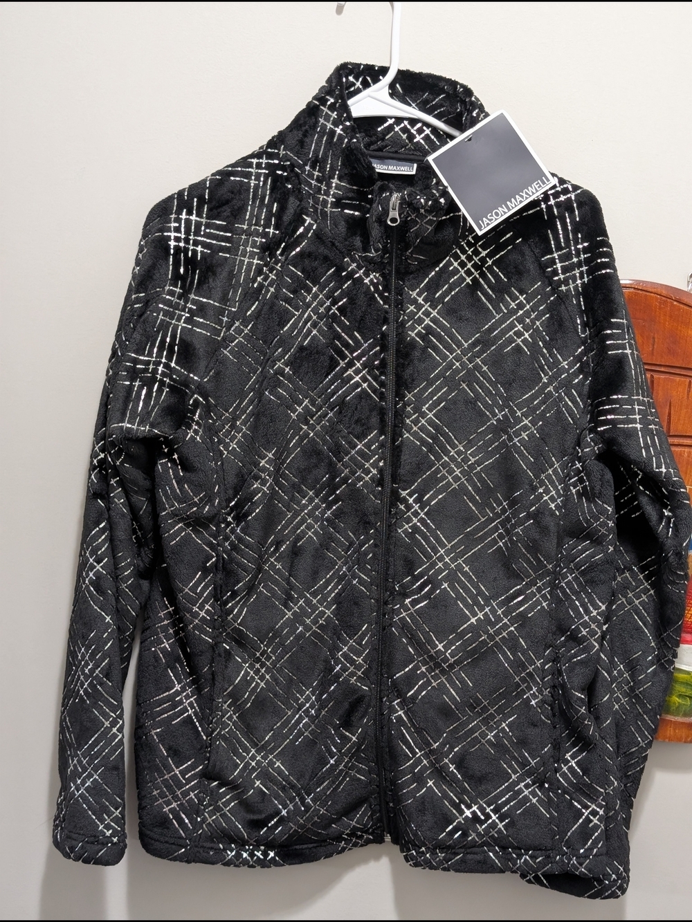 jason maxwell Black Jacket with White Windowpane Pattern